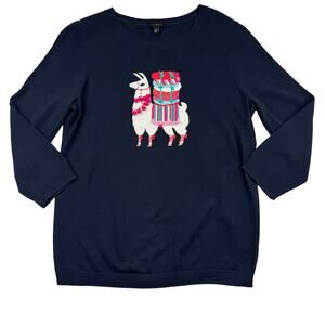 Talbots Llama Embellished Lightweight Crewneck Sweater Women's Size Medium